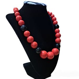 Women's Red & Black Round‎ Beads Necklace Size 16 Inches